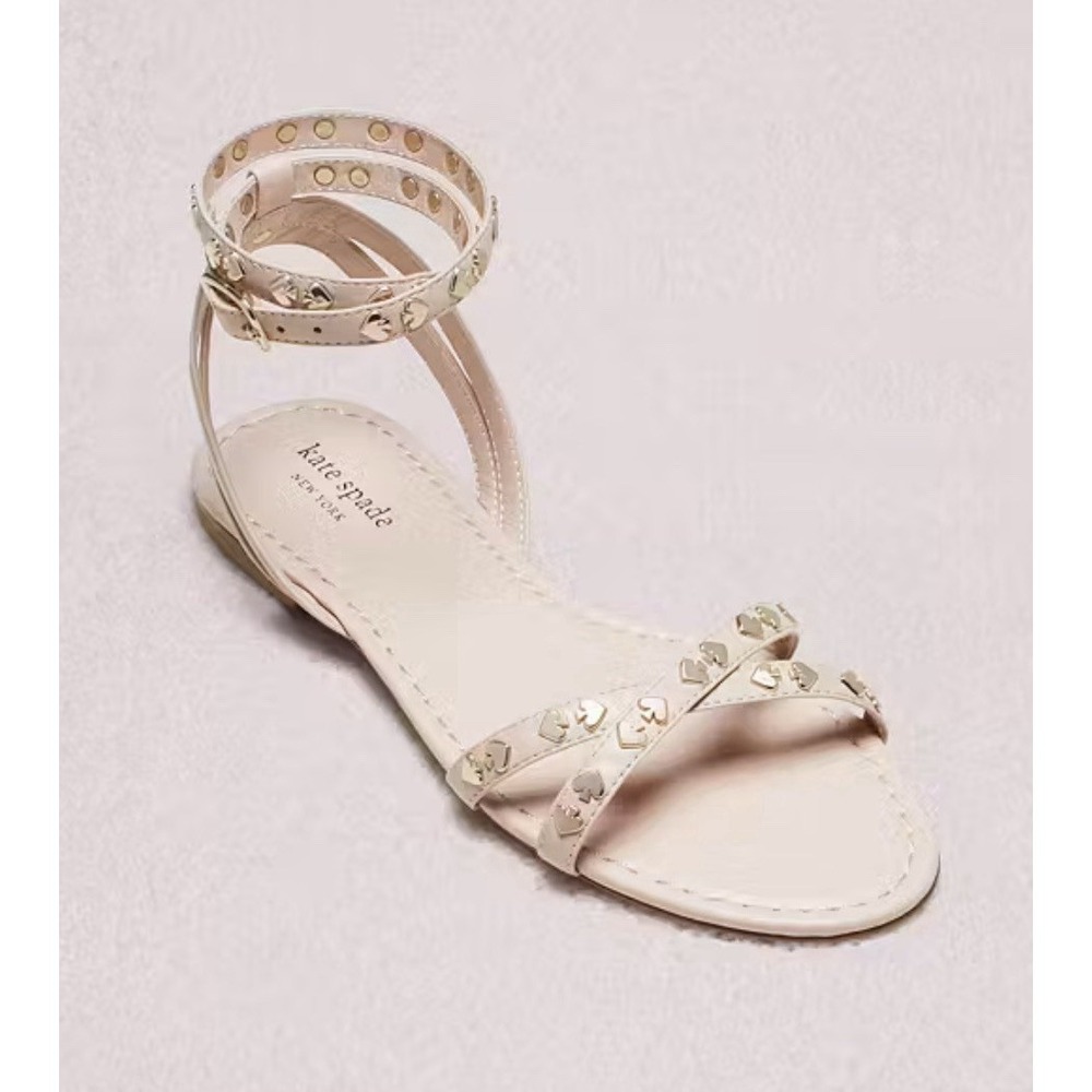 Kate Spade New York Liz Sandal Pale Vellum Size 8 Strappy Studded Metallic Nappa